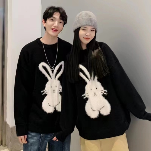 Couples wear autumn and winter new round neck pullover sweater red New Year rabbit loose lazy wind knitted sweater top tide