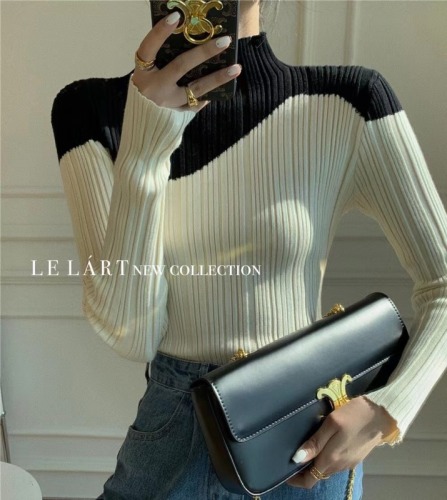  winter new Korean version design sense color matching high-neck slim fit sweater women's long-sleeved top knitted bottoming shirt