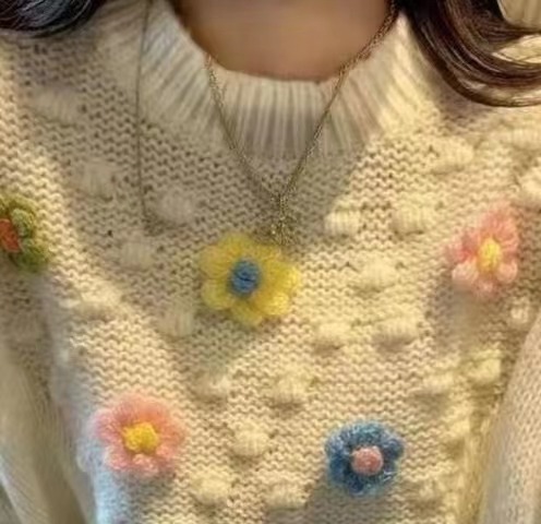 Korean version fashion new heavy industry design sense three-dimensional small flower sweater autumn and winter thickening lazy wind bottoming sweater women