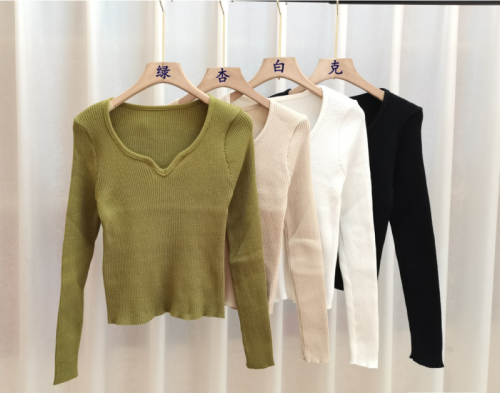 Autumn and winter Korean style slim French square collar with temperament knitted bottoming sweater
