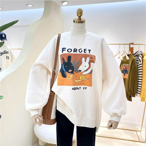 Chinese cotton composite super soft American velvet thickened half turtleneck cartoon warm loose large size pullover sweater women