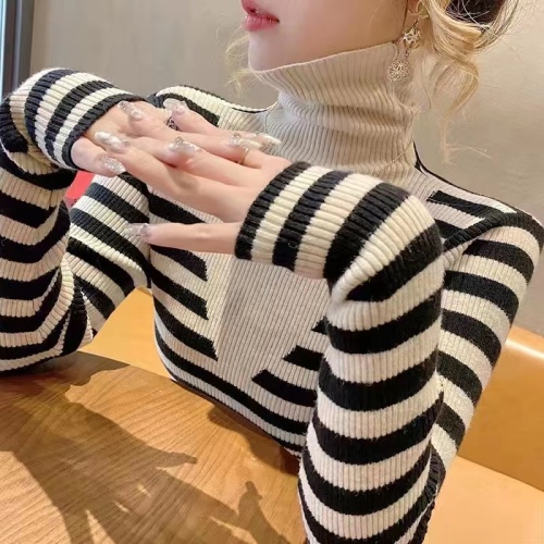 2022 new slim -neck -colored striped sweater, women's long -sleeved colors, coat top shirt with bottom shirt