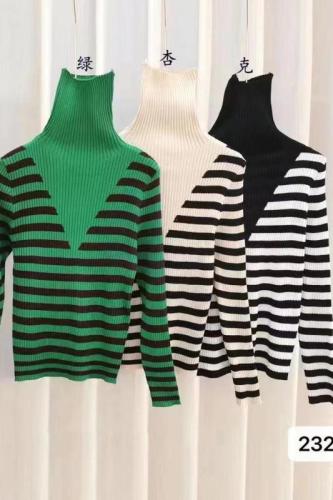 2022 new slim -neck -colored striped sweater, women's long -sleeved colors, coat top shirt with bottom shirt