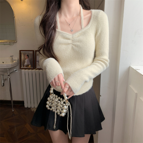 Real shooting real price autumn and winter new design irregular soft waxy plush knitted bottoming shirt with sweater inside