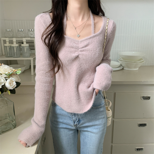 Real shooting real price autumn and winter new design irregular soft waxy plush knitted bottoming shirt with sweater inside