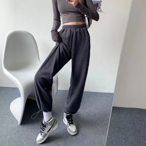 Plus velvet casual pants women's autumn and winter thickened beam feet wide leg sweatpants thin high waist lazy wind sports pants