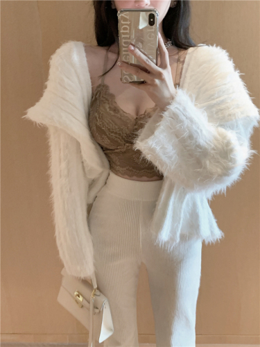 Real shot real price Mink fur shawl big collar short coat female Korean style fashion autumn and winter furry knitted coat