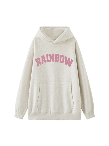 Autumn and winter plus velvet girl pink letter print hooded sweater women's jacket sweet and cool loose and lazy