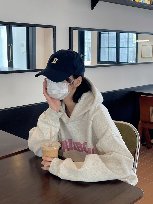 Autumn and winter plus velvet girl pink letter print hooded sweater women's jacket sweet and cool loose and lazy