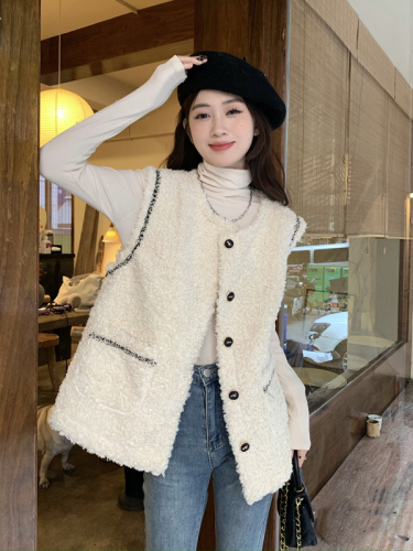Real Price Lamb Wool Vest Female Korean Fashion Outer Wear Fur Vest Vest Jacket