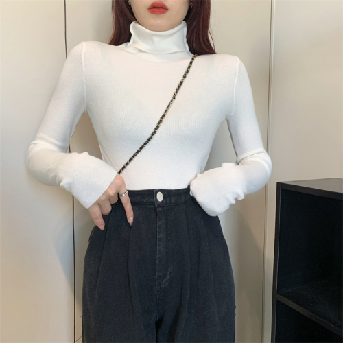 Autumn and winter new high-neck pullover long-sleeved thin solid color casual simple knitted bottoming shirt top