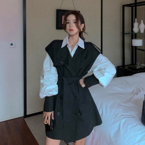 Two-piece suit female student ins style Korean style loose shirt + casual oversize double-breasted windbreaker vest