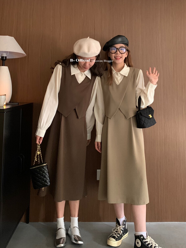 【B Plus】Early autumn simple design splicing fake two-piece dress 22-8151-2