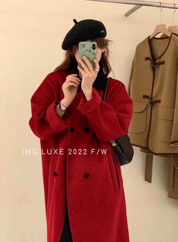 【ING】Korean double-breasted double-breasted cashmere coat 8230
