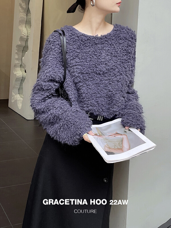 [GRACETINA HOO] Three-dimensional handmade terry lazy all-match profile pullover sweater 15 wool mohair Z1002