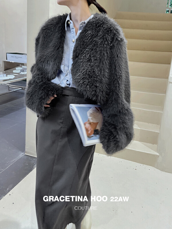 Original price 153.28! [GRACETINA HOO] Niche solid color wool woven short coat WT6215