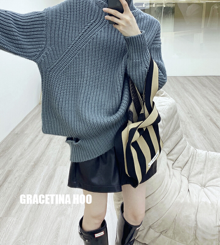 Original price 152.68! [GRACETINA HOO] High collar design, personality, all-match western style sweater wool 15%Z654# CQW