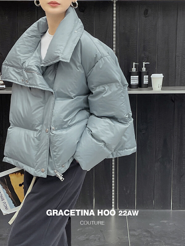 【GRACETINA HOO】Designed stand-up collar lazy loose A-line sloppy wide-type all-match bread jacket warm down jacket ((90 white duck down)) Y094# CQW