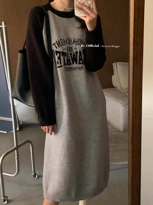 [B Plus] Korean style casual lazy sleeves thick woolen dress 22-8432-2