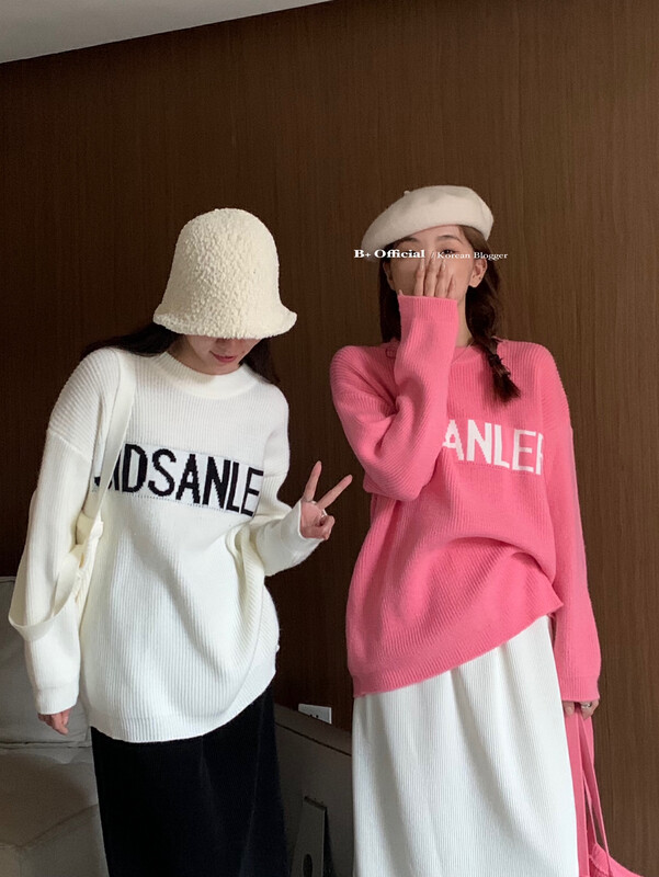 [B Plus] Korean casual lazy alphabet sweater (with wool shoulder bag) 22-8411-2