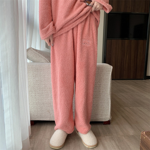 Real shot Lamb Plush Pajamas Set Women 2022 New Loose Thickened Casual and Comfortable Homewear Two-piece Set