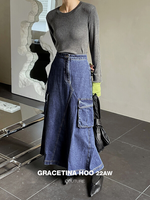Original price 94.99! 【GRACETINA HOO】Asymmetric tooling pocket design denim skirt three-dimensional pocket thickened environmental protection N267