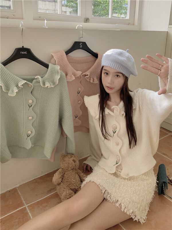 【Timely Rain】Korean style ins wood ear doll collar warm sweater N2097# WPL