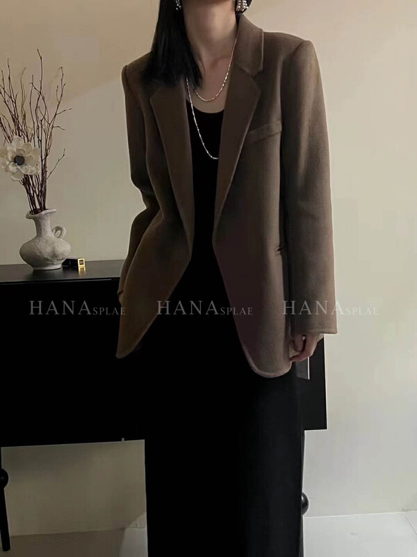 [HANNA Hanna] solid color simple wool coat Korean version loose lapel coat H5573
