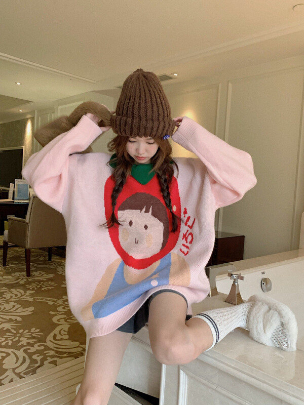 [Timely Rain] Han Feng ins sweet heavy industry strawberry jacquard warm sweater R2790# WPL