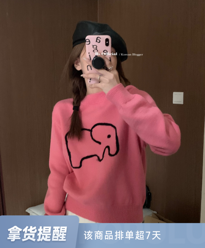 [B plus] ins foreign style age reduction elephant pattern knitted sweater 22-8384-2