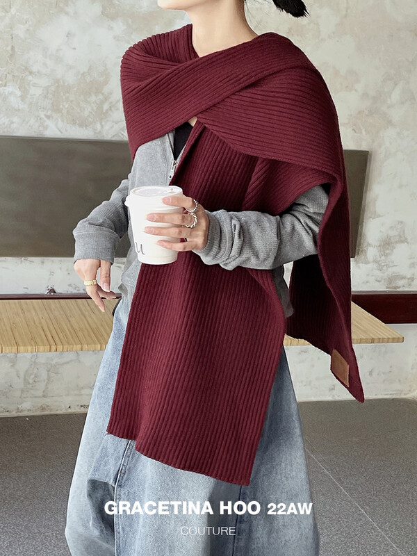 [GRACETINA HOO] High grade clean color hooded shawl scarf, customized leather brand decorative scarf, imported soft Andi velvet, not tied Z978