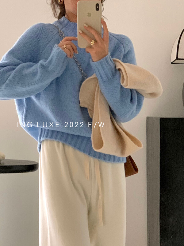 【ING】Korean style loose simple all-match solid color pullover sweater w3983