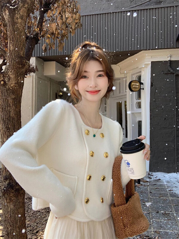 【Y.JIA】Korean style all-match double-breasted button cardigan warm sweater 917# FHX
