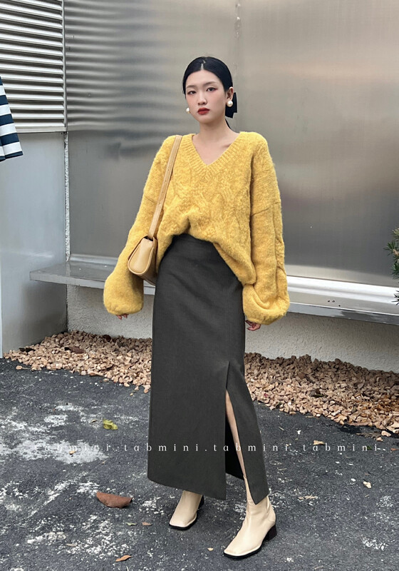 【TABMINI】Korean style fashion high waist slimming skirt (with 40% wool) D11524-F# WPL
