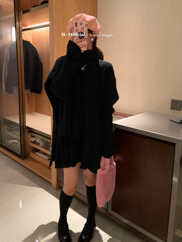 【B plus】Korean simple and atmospheric hemp flower thick dress (with hemp flower scarf) 22-8577-2