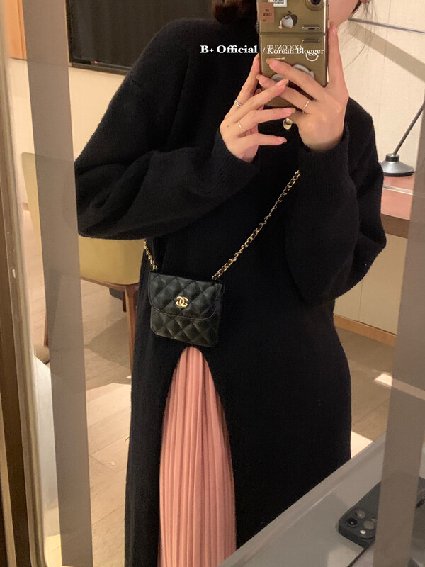 【B plus】Korean minimalist design slit thickened dress 22-8579-2