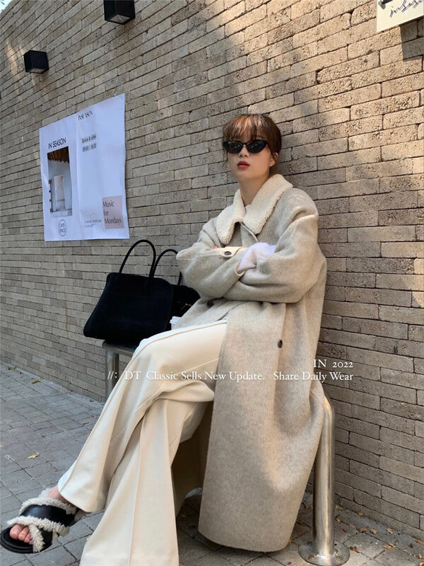 【DT CLASSIC】Fur collar long double-breasted wool coat (wool 100%) S5184# JHY