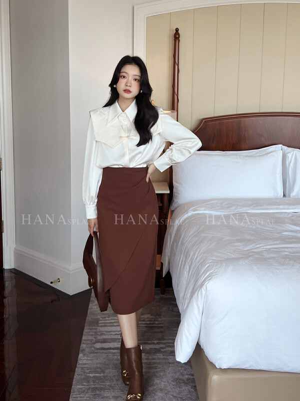 [HANNA Hanna] [Hanna] simple commuter skirt 22 autumn new high waist pleated skirt H3380