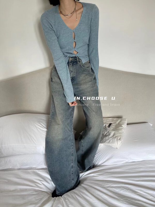 New autumn style! 【IN.CHOOSE U】Korean wide-leg mopping jeans 67279# CQW