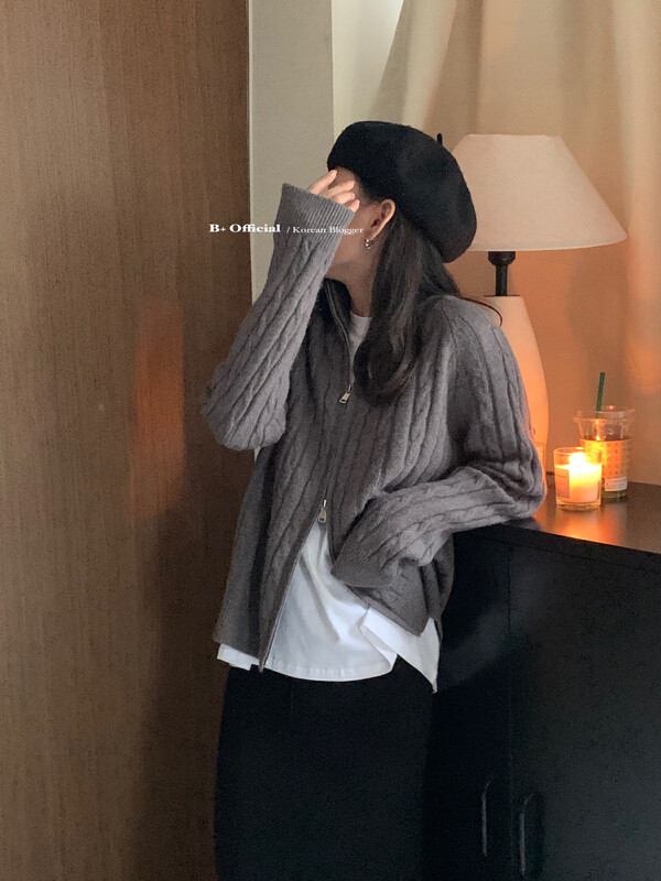[B plus] Korean high-quality double-head zipper twist knitted jacket sweater 22-8416-2