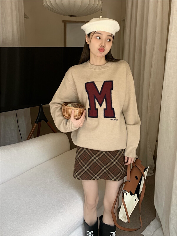 [Timely Rain] Korean style ins retro design sense contrasting color plaid high waist thin skirt M119# WPL