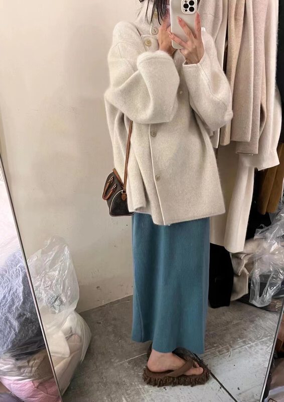 【WANWAN】Korean style solid color loose-breasted short jacket 2692# HBX