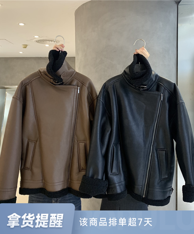 【IN.CHOOSE U】Motorcycle fleece and thick leather jacket 67368# CQW
