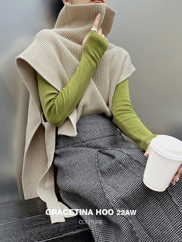 [GRACETINA HOO] Retro turtleneck knitted sweater vest (can be worn both front and back, inclusive and versatile) Z949# CQW