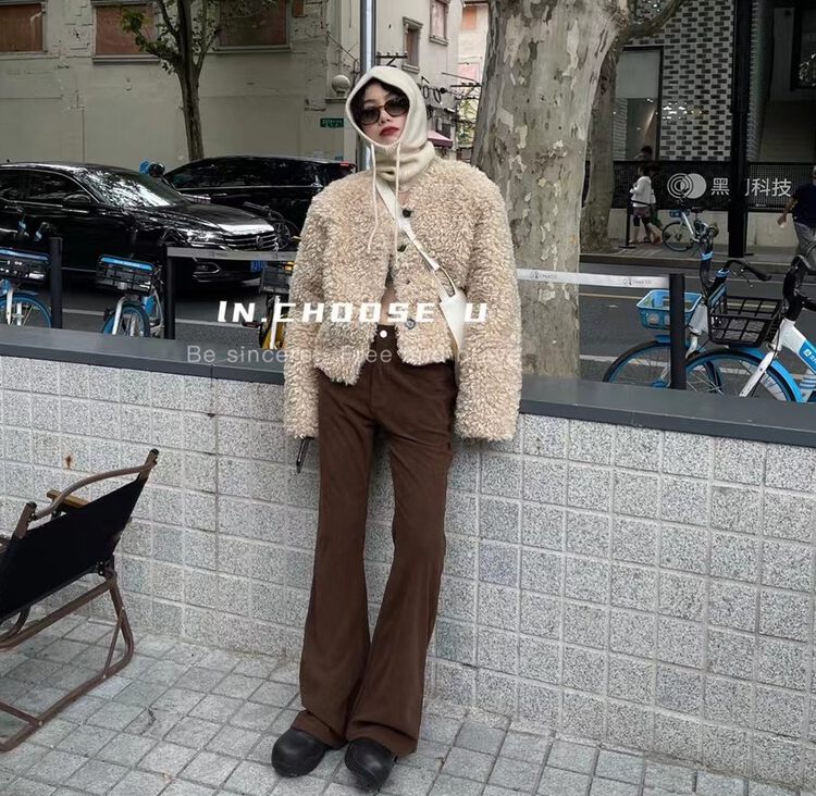 【IN.CHOOSE U】Korean all-match slimming corduroy plus velvet casual pants YS1-67383-1# CQW