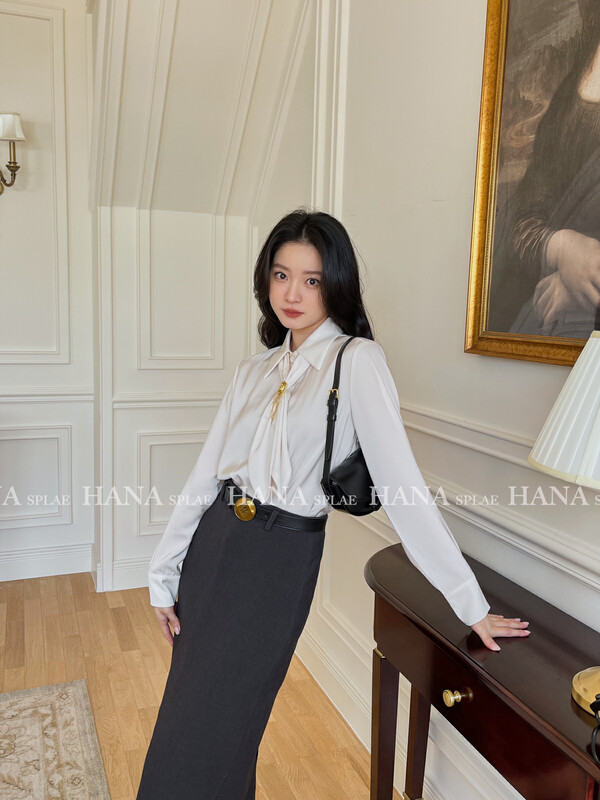 [HANNA Hanna] French elegant shirt female tie handsome workplace commuting simple shirt shirt (with tie) H10531# JHY