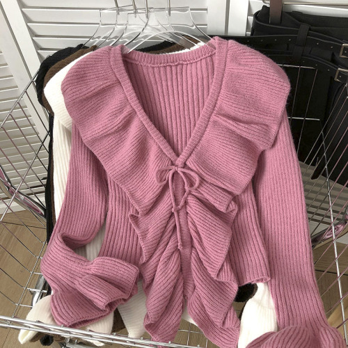 2022 autumn and winter Korean style retro all-match foreign style pink sweater for women
