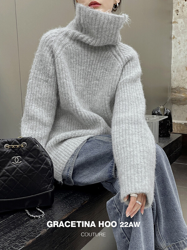 [GRACETINA HOO] Lazy Loose and Versatile Profile Turtleneck Sweater High Proportion Alpaca Hair Z974