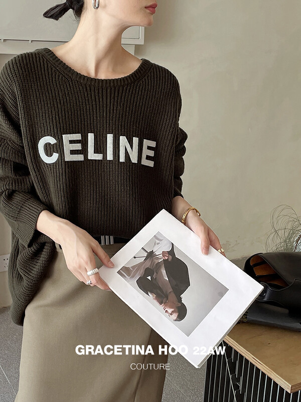 【GRACETINA HOO】Simple niche three-dimensional letter embroidery lazy loose silhouette all-match sweater sweater (15 wool skin-friendly and warm) Z957