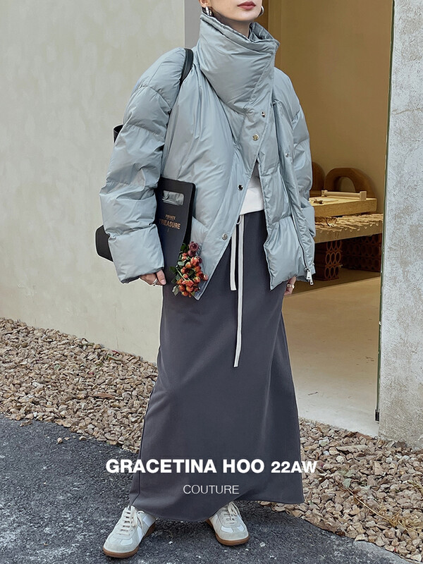 【GRACETINA HOO】Simple solid color waist drawstring design skirt thickened with fluffy hem BQ6230
